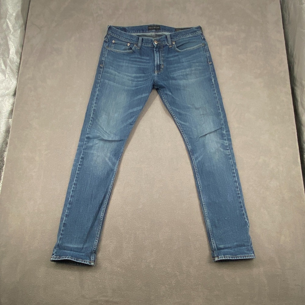 Bullhead Denim Co. Skinny Jeans Mens 32x32 Blue Denim Whiskering Super Stretch